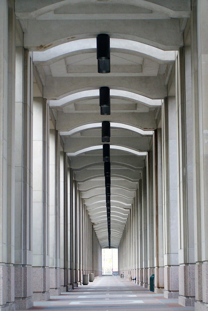 view of hallway during daytime, Lights, perspective  view, walkway