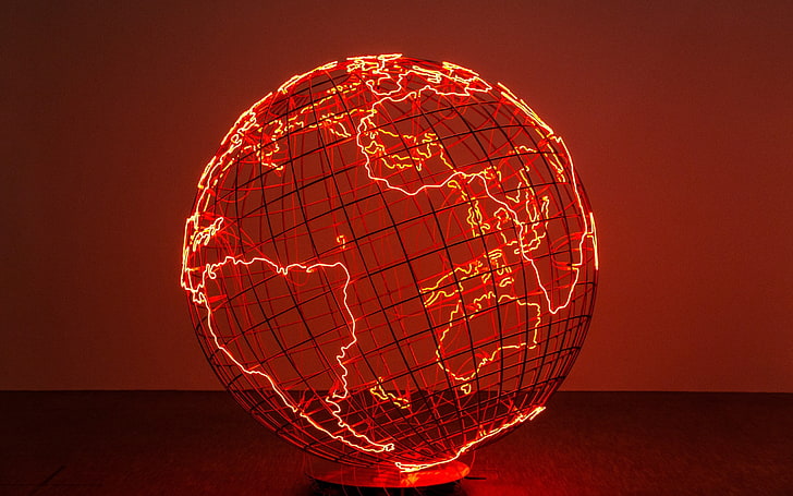red and white table lamp, planet, Earth, artwork, wire, lights