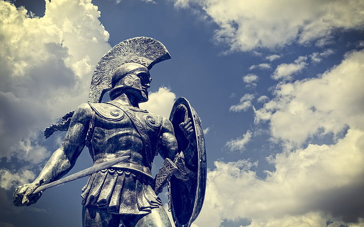 Man Made, Statue, Greek, History, Sparta, Warrior, cloud - sky, HD wallpaper