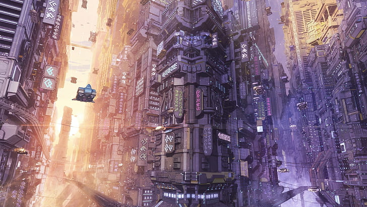 science fiction, concept art, futuristic city, spaceship, artwork, HD wallpaper