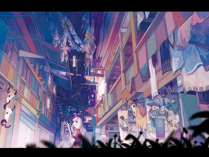 woman between building anime digital wallpaper, anime girls, Asian architecture