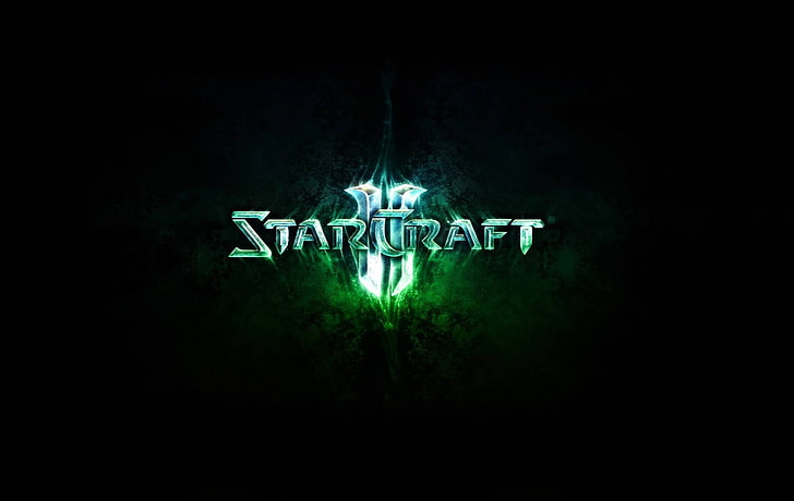 green and white and black text, video games, Starcraft II, illuminated