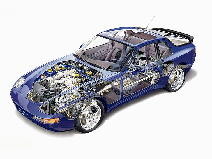 car, Car Interior, Cutaway, engine, porsche, Porsche 968, sports car
