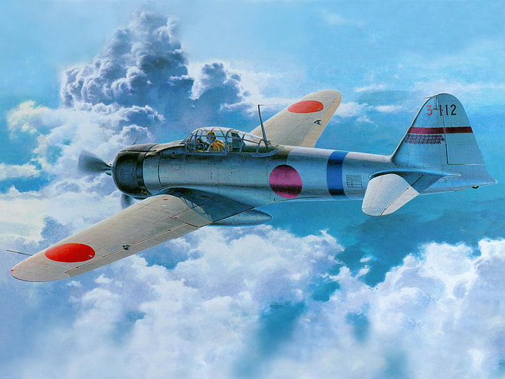 blue and white plane photo, Japan, World War II, Zero, Mitsubishi, HD wallpaper