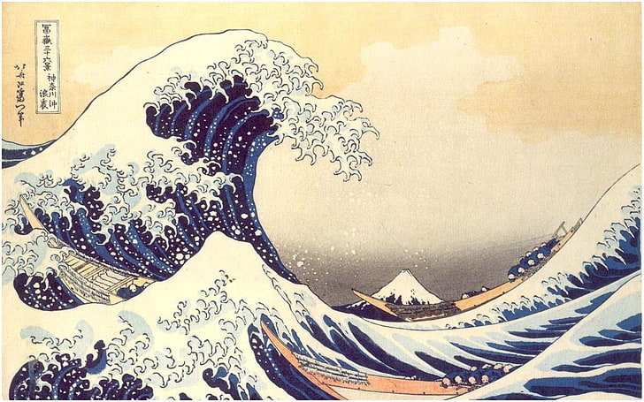 Great wave off Kanagawa painting, artwork, Hokusai, Wood block