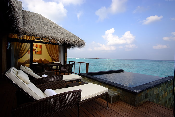 pool, ocean, tourism, resort, vacation, travel, Beach House Iruveli, HD wallpaper