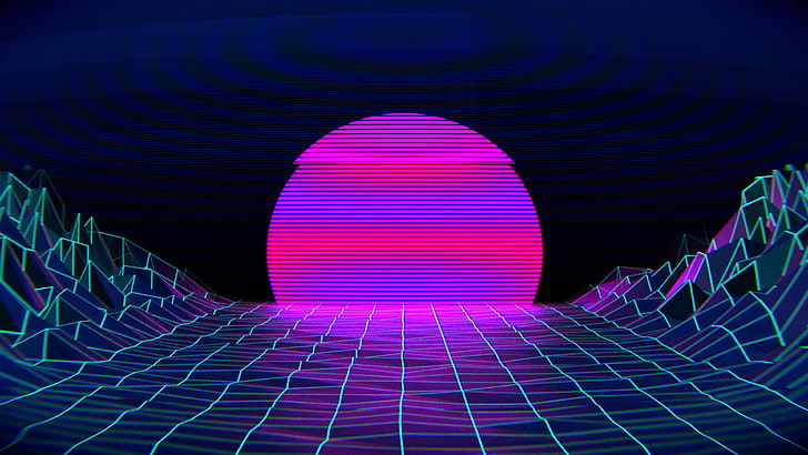 round pink illustration, vaporwave, grid, Sun, pink color, pattern, HD wallpaper