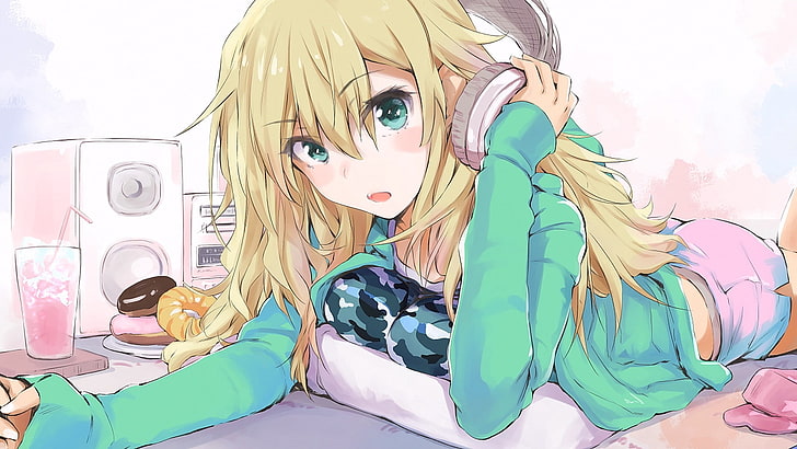 anime, anime girls, Hoshii Miki, aqua eyes, blonde, headphones