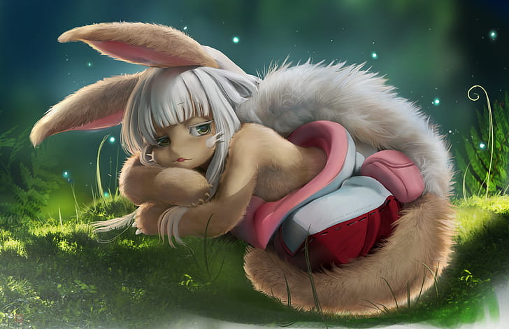 Nanachi (Made in Abyss), anime, anime girls, white hair, bunny ears, HD wallpaper
