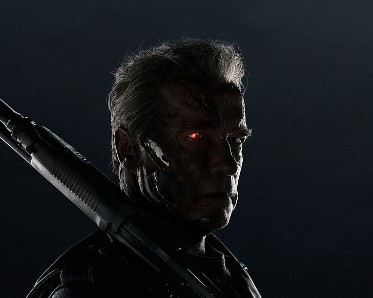 red eyes, T-800, Terminator Genisys, weapon, Arnold Schwarzenegger