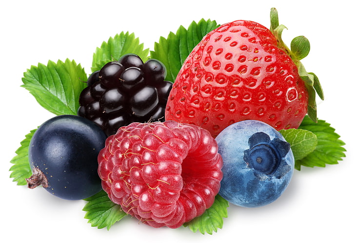 bunch of fruits, berries, raspberry, blueberries, strawberry, HD wallpaper
