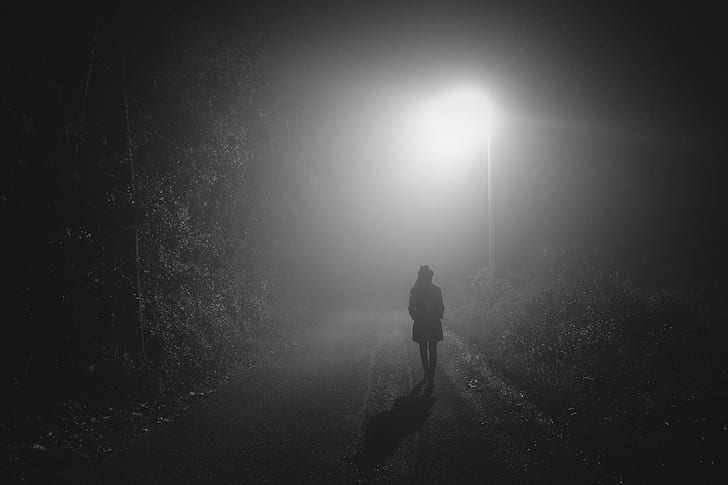 mist, monochrome, one person, real people, fog, full length, HD wallpaper
