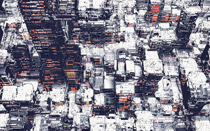 snow-filled city, photo of high rise buildings, architecture