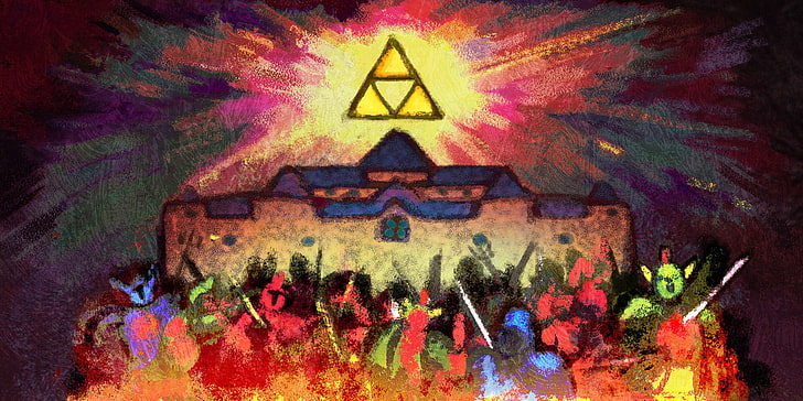 people standing near building painting, The Legend of Zelda, Triforce