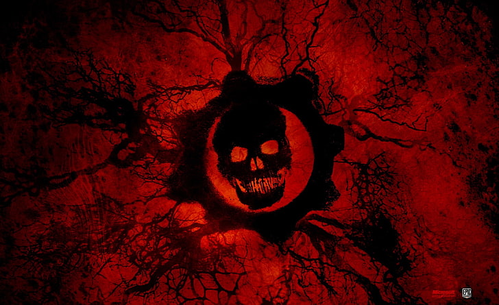 Gears Of War 3, black skull and gear themed logo, Games, video game