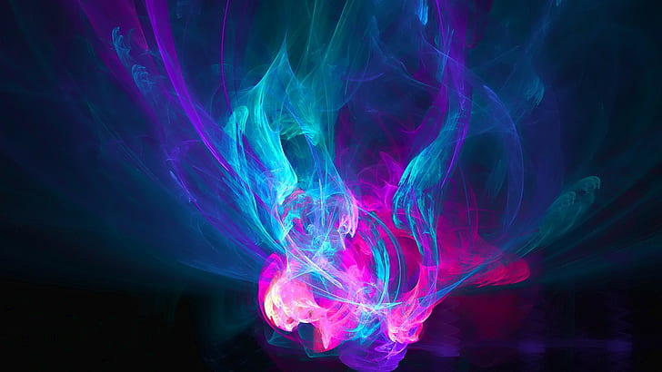 teal, pink, and blue flame digital wallpaper, colorful, smoke