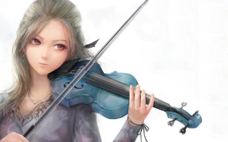 violin, anime girls, musical instrument, necklace, portrait
