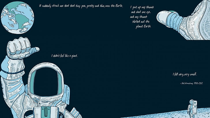 Astronaut illustration, quote, Neil Armstrong, Earth, space, space suit