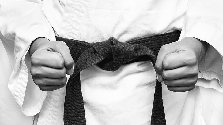 white GI suit, karate, kimono, fighter, sport, fists, men, tie, HD wallpaper