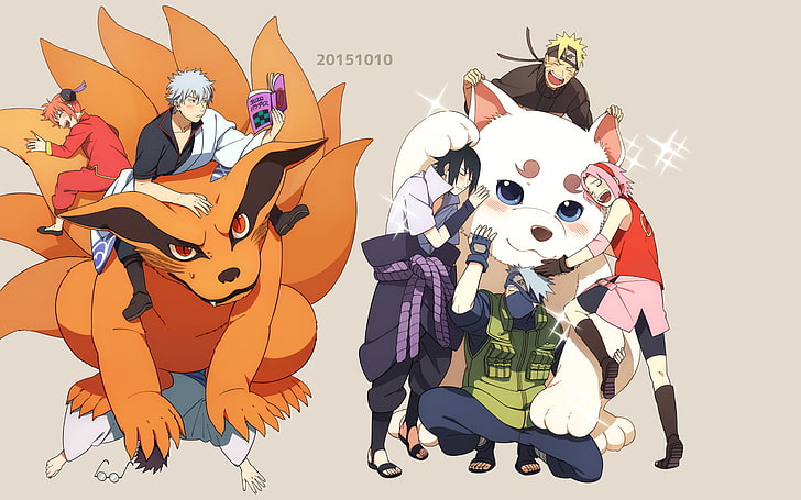 Hd Wallpaper Naruto Characters Illustration Anime Crossover Gintama Gintoki Sakata Wallpaper Flare