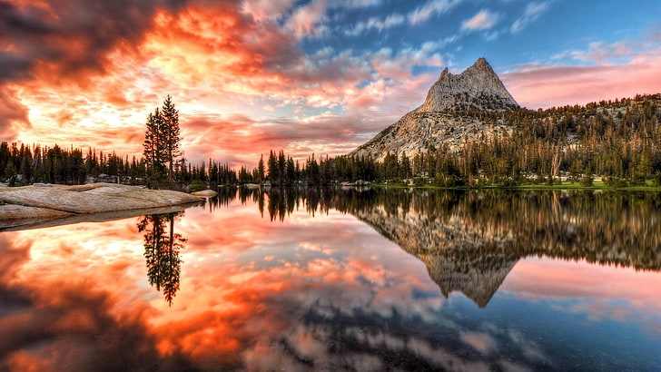 body of water and mountain, California, landscape, USA, sky, lake, HD wallpaper