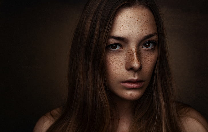 women, Olga Kobzar, freckles, face, portrait