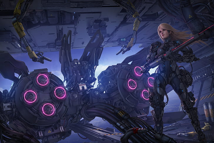 cyborg girl, sci-fi, robot, warrior, futuristic, Fantasy, HD wallpaper