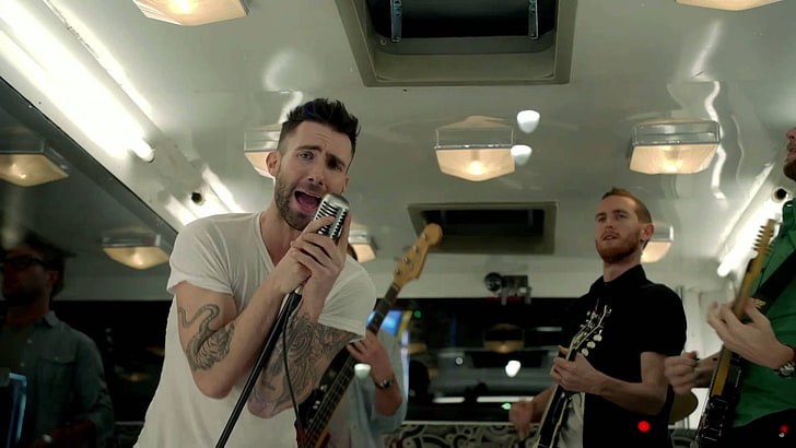 Maroon 5 band, guitars, tattoo, room, show, men, people, indoors