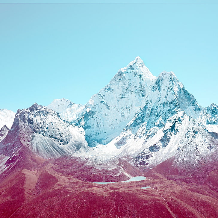 snow covered mountain, mountains, iOS 7, filter, nature, mountain Peak, HD wallpaper