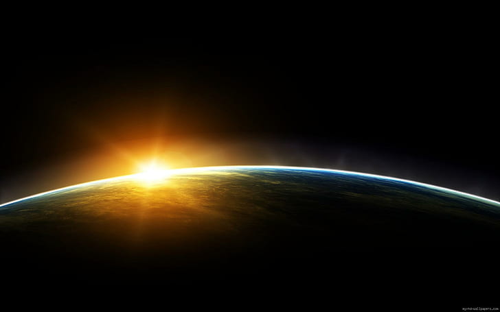 Sun behind the Earth in space, planet earth, HD wallpaper