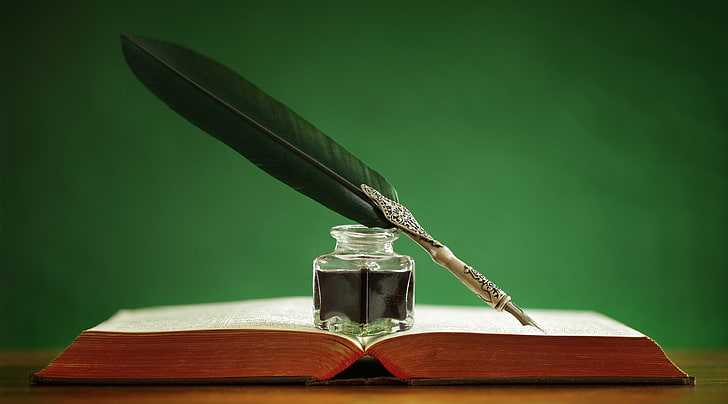Quill Pen, Book, Vintage, publication, table, no people, feather, HD wallpaper