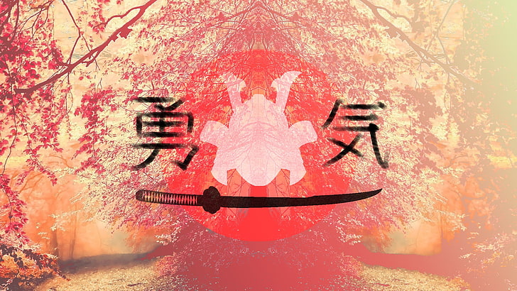 pink, samurai, kanji, Japan, red, no people, communication, HD wallpaper