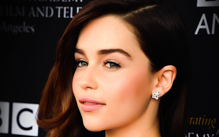 Emilia Clarke Face, women's silver flower stud earrings, celebrity