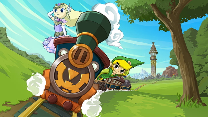 Link and Princess Zelda in train digital wallpaper, The Legend of Zelda