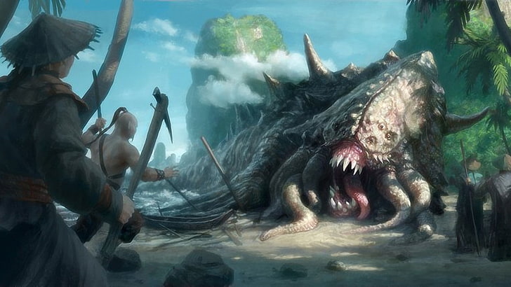 fantasy art, artwork, creature, water, sea, animals in the wild, HD wallpaper