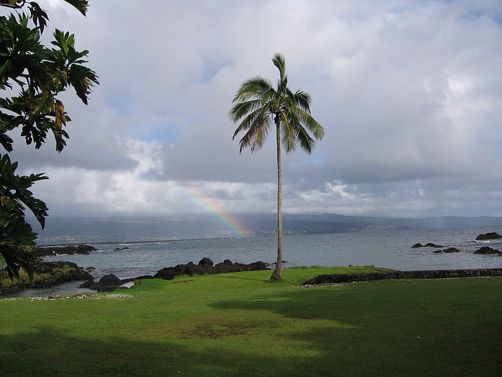 Rainbow Over Hilo Bay, hawaii, big island, 3d and abstract, HD wallpaper