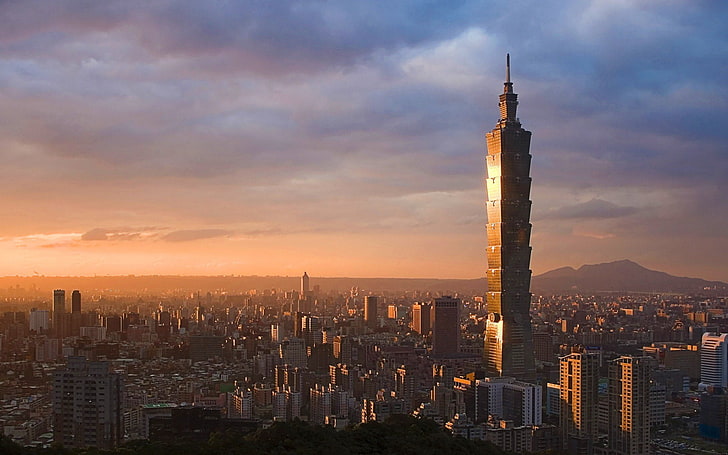 high-rise building lot, cityscape, Taipei, Taipei 101, architecture, HD wallpaper
