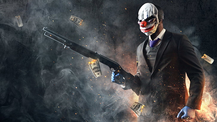man holding shotgun and wearing mask illustration, Payday, Payday 2, HD wallpaper