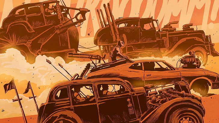 artwork, digital art, Mad Max: Fury Road, dirt, car, dust, transportation, HD wallpaper