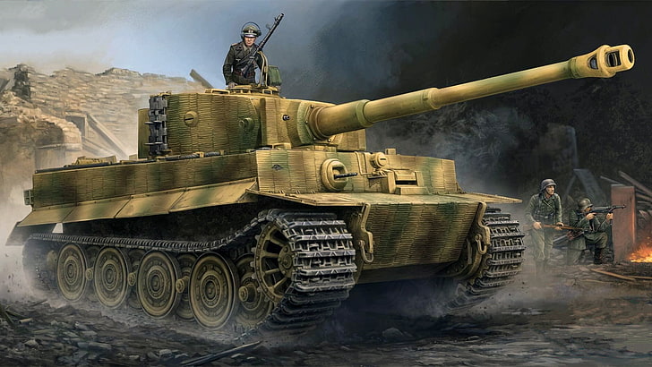 Wehrmacht, World War II, vehicle, military, artwork, Panzerkampfwagen VI, HD wallpaper