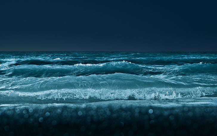 ocean waves, photography of body of water during night time, beach