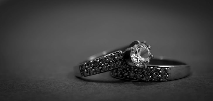 black and white, close up, design, diamond, engagement rings, HD wallpaper