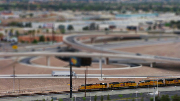 yellow and black trains, untitled, landscape, railway, diesel locomotive, HD wallpaper