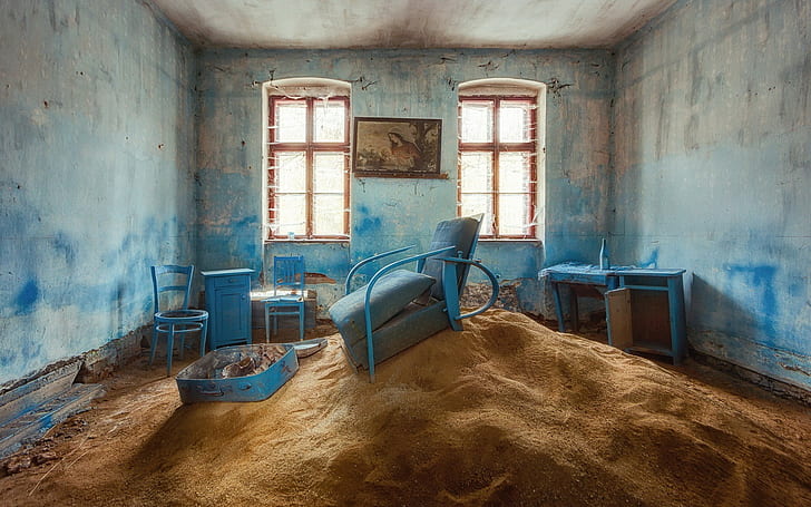 sand, house, interior, old, abandoned, HD wallpaper