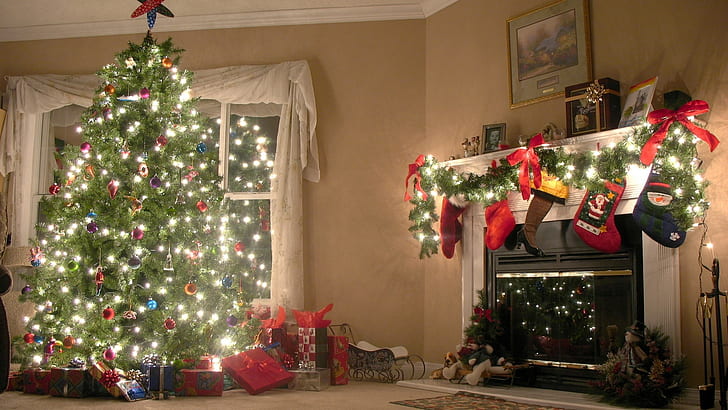 New year, Christmas tree, Decorations, celebration, holiday, HD wallpaper