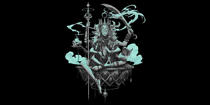 Jason Chan, fantasy art, sword, dragon, skull, horns