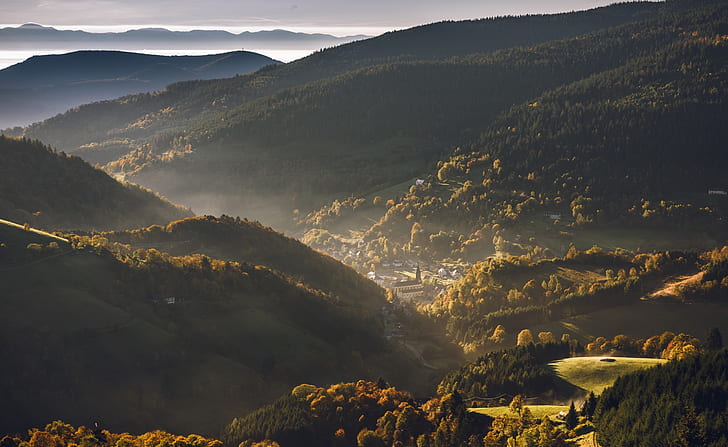 Vosges Mountains, Alsace, France, Autumn, Europe, Sunrise, Nature, HD wallpaper