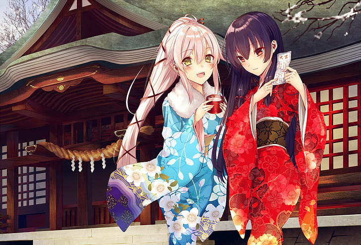 anime, anime girls, kimono, traditional clothing, Isokaze (KanColle), HD wallpaper