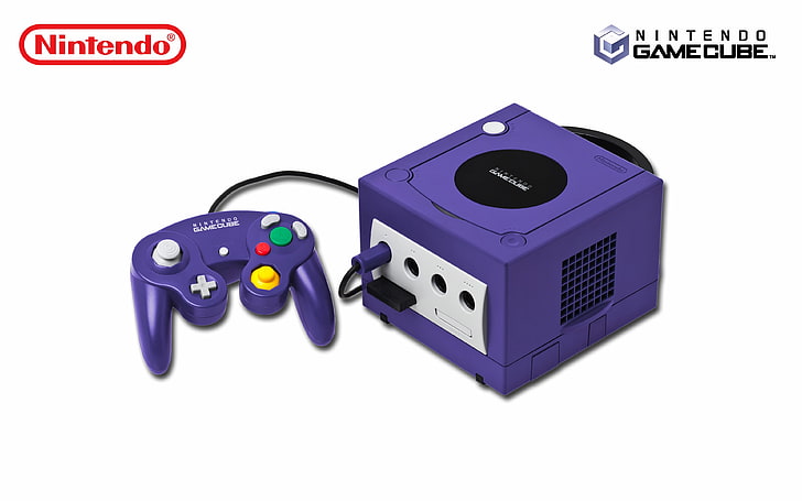 purple and black Nintendo Gamecube console, consoles, video games