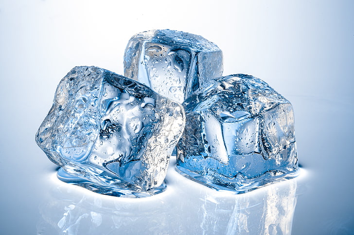 cube ice, water, blue, reflection, ice cubes, water drops, melting, HD wallpaper
